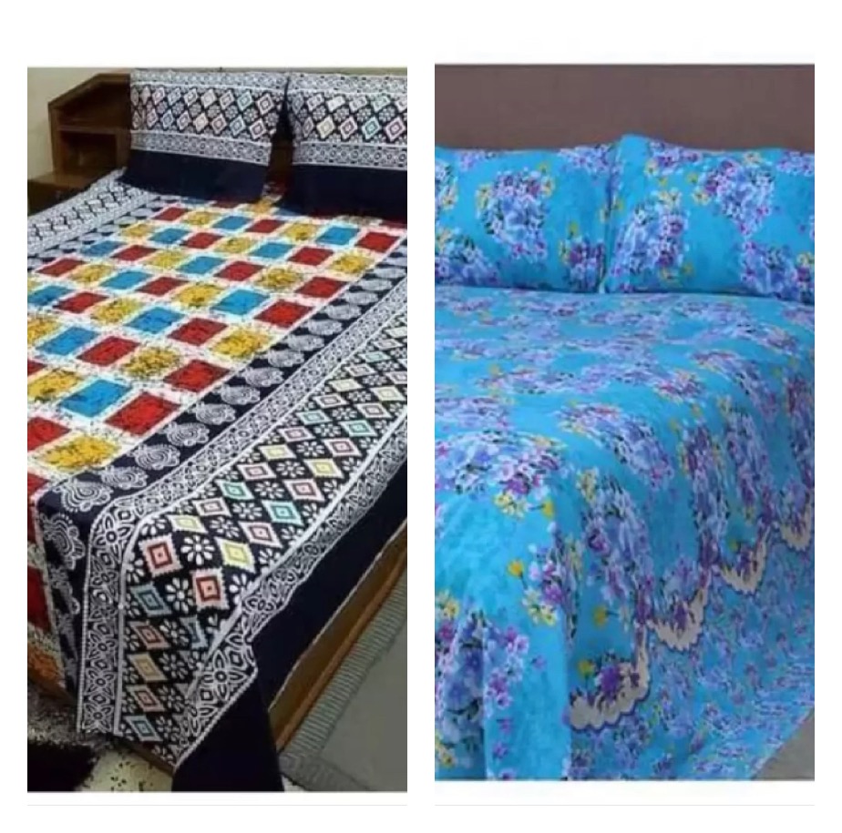 Full Cotton 2 pcs Bed Sheets with 2 pcs Pillow Covers 7.5 Fit by 8.5 Fit